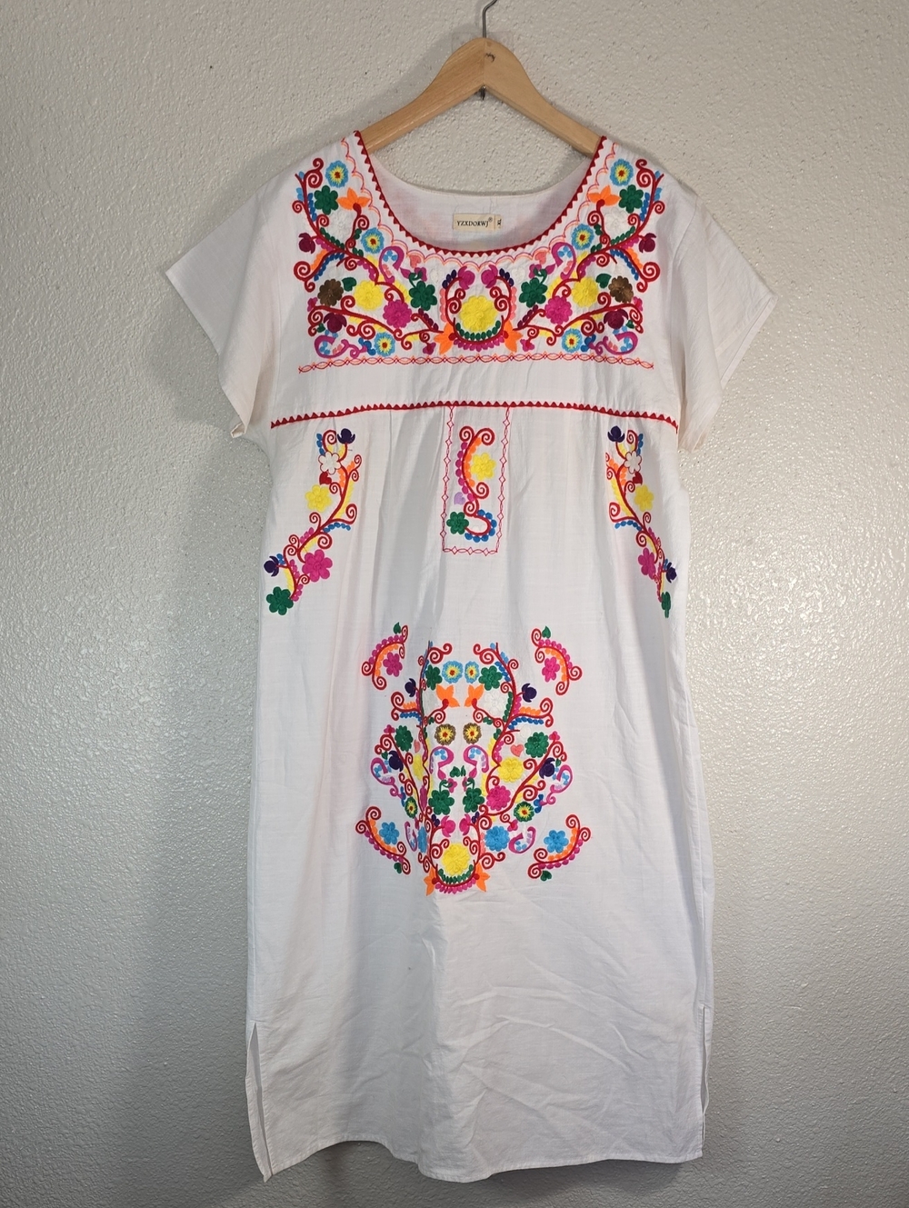 White Embroidered Floral Midi Dress